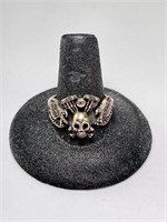 Solid Sterling Skull-Cross Bone Ring 9 G Size 10.5
