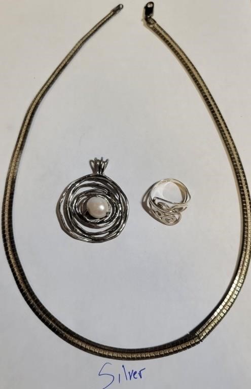F - SILVER NECKLACE, RING & PENDANT (B24)