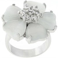 Heart 4.14ct White Cat's Eye Floral Cocktail Ring