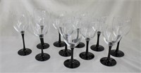 Black stem wine glasses, 8 white, 3 red