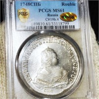 1748 Russian Silver Rouble PCGS - MS 61 WINGS