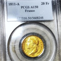 1881-A French Gold 20 Francs PCGS - AU50