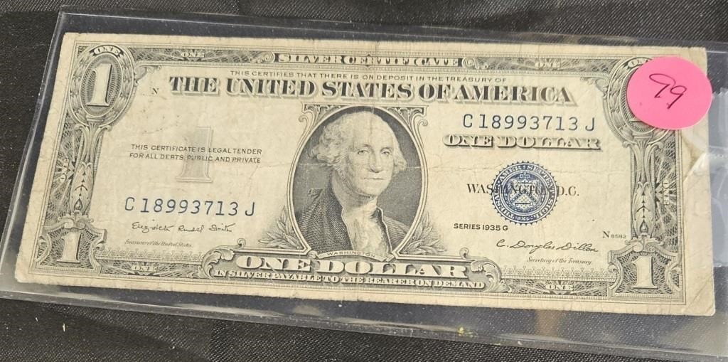 $1 silver certificate 1935 G series- blue seal