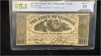 1864 $10 Treasury Note Milledgeville GA PCGS
