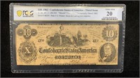 1862 $10 Confederate States of America PCGS VF20
