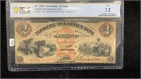 1860 Savannah, GA $2 Obsolete Bank Note PCGS F12