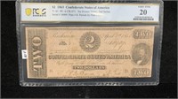 1863 $2 Confederate States of America PCGS VF20