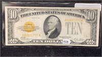 Currency: 1928 $10 GOLD Certificate FR#2400 Note