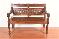 Vintage Carved Wood Bench