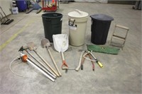 (3) Garbage Cans, Yard Tools & 3FT Step Stool