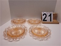 8 Pink Hocking Open Lace Edge Saucers