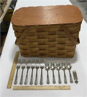 Basketville wicker basket w/ silverware-16x11x11