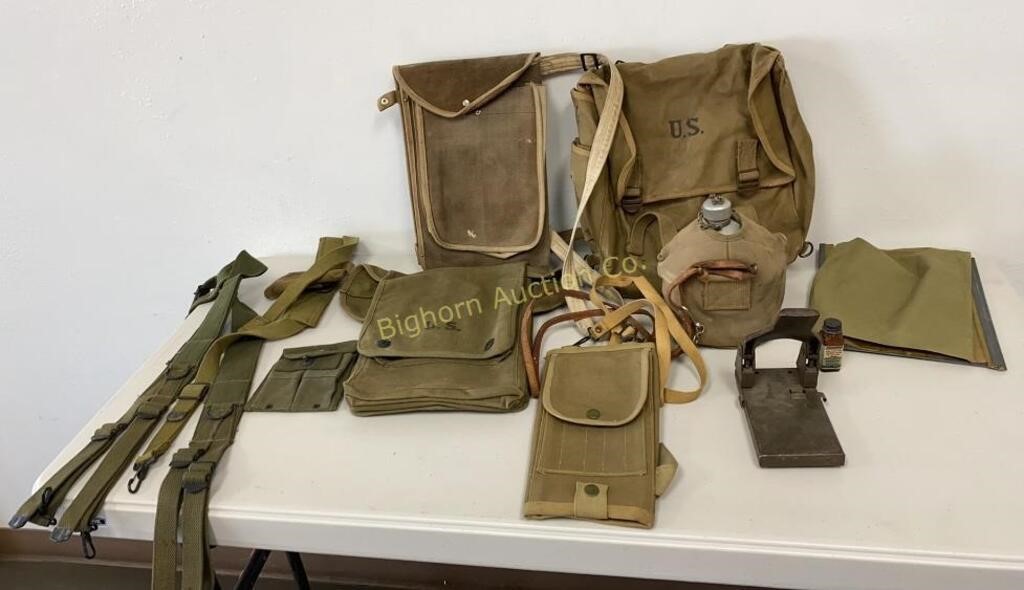 VTG Military Items: Canteen, Map Cases, Suspenders