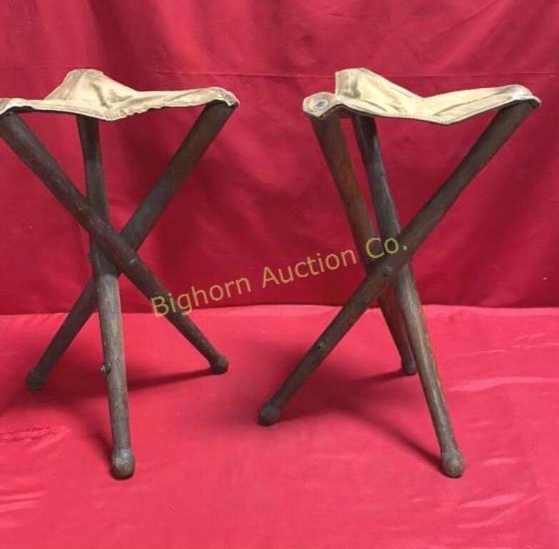 VTG Tripod Stools 2 Pc Lot, Canvas Seat