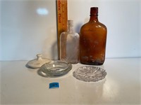 Vintage Glass Bottles, Ash Trays, Lid