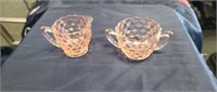 Vintage pink depression glass sugar creamer set