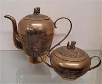 Heavy Brass Teapot and Sugar Teapot Measures 8