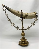 Antique French Bronze Dore' Renaissance Style Horn