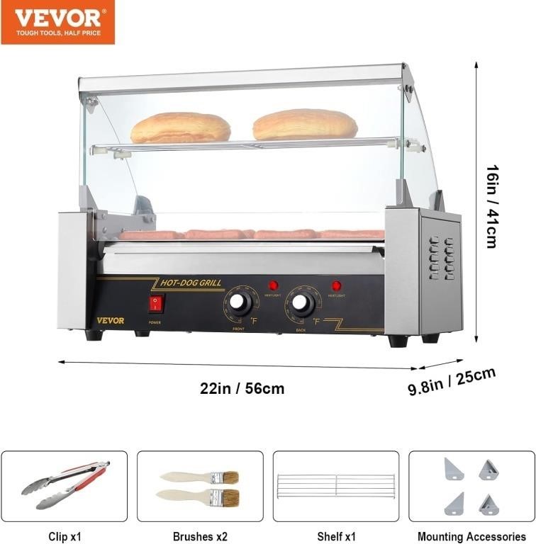 VEVOR Hot Dog Roller 5 Rollers 12 Hot Dogs