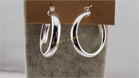 Puffer Hoop Earrings, Sterling Silver
