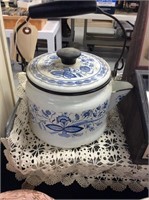 Blue and white tin tea pot