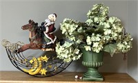 Metal Santa Rocking Horse Decor & Artificial