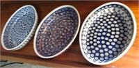 3 Polish Pottery Serving Bowls