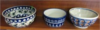 3 Polish Pottery Bowls