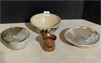 HAND THROWN POTTERY BOWLS AND WHIMSICAL TEA LIGHT