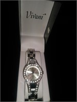 Silver Tone Women's Vivani Crystal Accent Watch