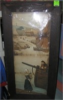 Early Dutch themed art work in a oak frame