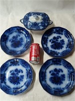 Early Flow Blue China no chips plates circa 1845,