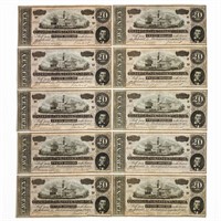 (10) CONS. T-67 1864 $20 CSA CONFEDERATE NOTES UN