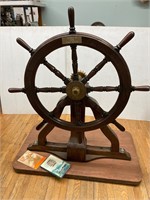 Audrey B Rum Runner Boat. Authentic wheel