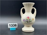 Little white vase w/floral transfer & crazing