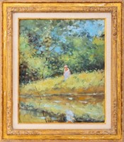 Frederick McDuff Woman by Pond Oil on Canvas