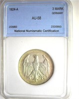 1924-A 3 Mark NNC AU58 Germany