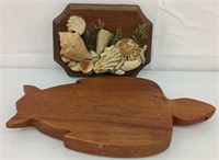Koa wood cutting board and shell plaque