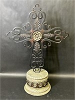Floral Iron Metal Cross Sculpture