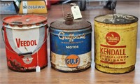 "Veedol", "Gulfpride", & "Kendall" 5GAL Oil Cans
