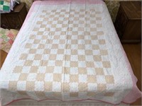 Handmade Quilt #76 Patchwork Tan/White Pink