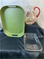 Serving Tray, Pitcher And Backing Dish