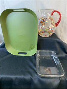 Serving Tray, Pitcher And Backing Dish