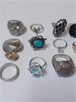 Lot of Silvertone Rings w/ Different Designs