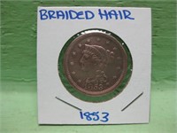 1853 Braided Hair Large Cent In Coin Flip
