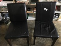 Set of 2 Black Leather Chairs w/ Wooden Legs