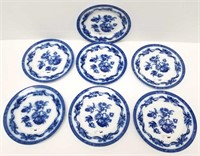 7 Flow Blue dinner plates marked Tokro-