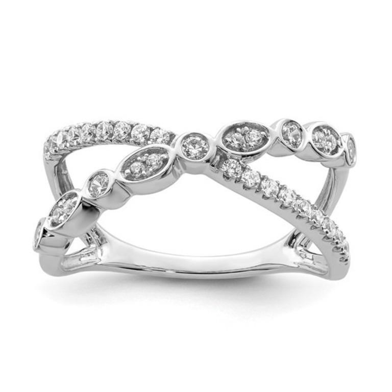 14k White Gold Polished Criss Cross Diamond Ring