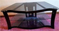 BLACK LACQUERED GLASS TOP TV STAND 49" L
