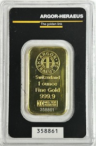 1 oz. Argot-Heraeus 999.9 Gold Bullion Bar